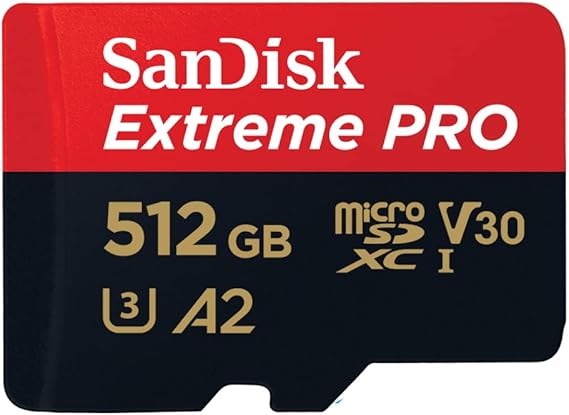 SanDisk 512GB Extreme PRO microSDXC Card + SD Adapter + RescuePRO Deluxe, up to 200MB/s, with A2 Application Performance, UHS-I, Class 10, U3, V30