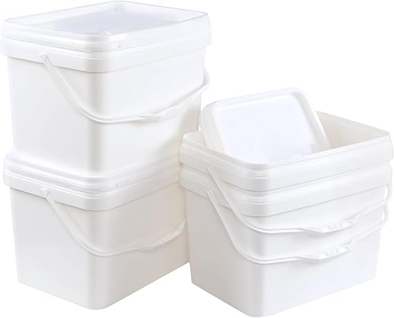4-Pack 5 Gallon Square Plastic Rectangular Bucket with Handle, White