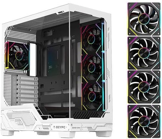 DIYPC IDX2-Ultra-ARGB Black Dual USB3.0/1 x Type C Tempered Glass ATX Gaming Computer Case w/Dual Tempered Glass Panel and 3 x ARGB PWM Fans (Pre-Installed)