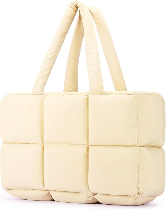 Mossio Travel Puffer Tote Bag for Women - Large Quilted Shoulder Bag Handbag Puffy Weekender Overnight Bag for Shop Work Gym