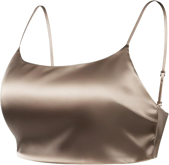 Women's Real Mulberry Silk Crop Top - Adjustable Basic Cami Shirt