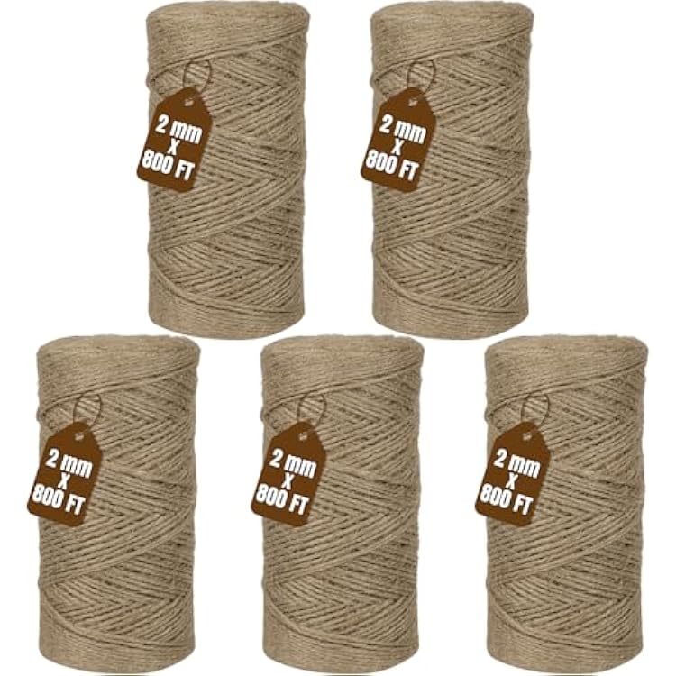 Jute Twine 2mm 4000 Feet Long Natural Jute Twine String for Garden, Crafts, Plant Tying, Gift Packing, DIY Projects5Rolls, 800FeetRoll