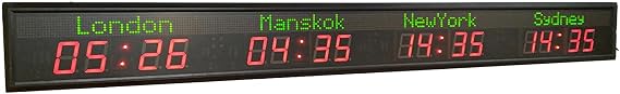 World Clock Multiple Time Zones, Time Zone Clocks for The Wall, 4 Time Zone Clocks, WiFi Connection and City Can Be Changed, Multi Time Zone Clock for Hotels, Airports, Entertainment Venues
