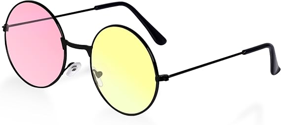 Round Hippie Glasses, 60s 70s Colored Circle Sunglasses Costume Accessories