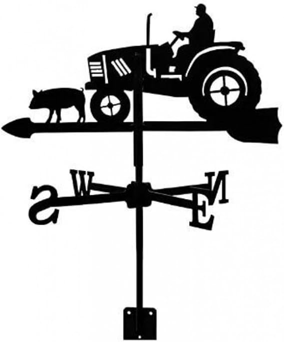 Metal Weather Vane Creative Outdoor Weathercock Decoration Weather Resistant Wind Direction Indicator Tool for Farm Shed Garden Roof (Piggy and Tractor)
