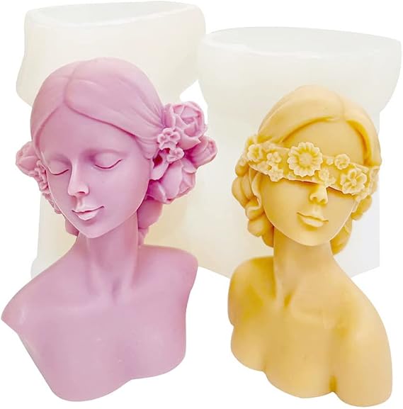 Cestony 2pcs Bust of Blindfolded Candle Silicone Molds for Making Candle Resin Pillar Aromatherapy Candles Wax Soap Flower Specimen Clay Craft