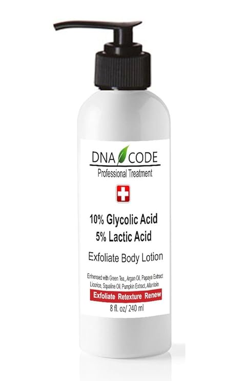 Skin Care Magic Body Lotion-Best 10% Glycolic 5% Lactic Acid Acid Exfoliating Body Lotion w/Green Tea, Argan Oil, Papaya, Licorice.