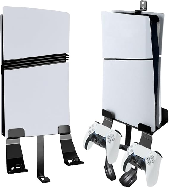 Metal Wall Mount for PS5/PS5 Slim/ PS5 Pro, Behind TV Wall Holder Bracket Kit Compatible with PS5/PS5 Slim Disc & Digital Edition Console (Black)