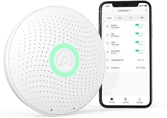 Airthings 2930 Wave Plus - Radon & Air Quality Monitor, Battery Powered (CO2, VOC, Humidity, Temp, Pressure)