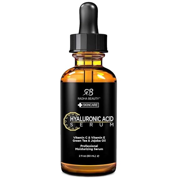 Radha Beauty Hyaluronic Acid Serum for Face, 2 fl. oz - Infused with Vitamin C  E  Green Tea & Jojoba Oil for Anti-Aging, Wrinkles, and Fine Lines - For Radiant and Healthy Skin
