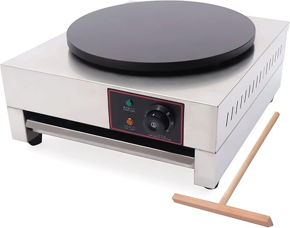 Electric Crepe Maker Griddle 1700W Commercial Crepe Maker Cooktop 16'' Large Pancake Machine Non-Stick Cereals Pancake Stove Flat Plate Crepe Griddle with Wooden Spreader