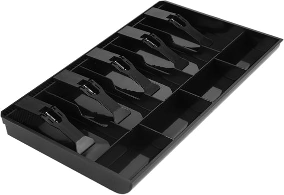 Money Tray, Cash Register Drawer Insert Plastic Cash Tray Portable Currency Replacement Money Organizer Storage Box with 5 Bills 5 Compartments