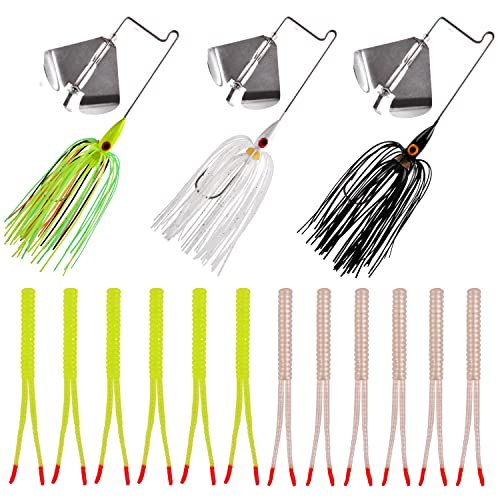 Buzz Baits Bass Fishing Lures Kit, Spinner Baits with Split Tail Trailer Spinnerbait Swimbait Jigs Lure for Bass Pike Trout Salmon Freshwater Saltwater Fishing