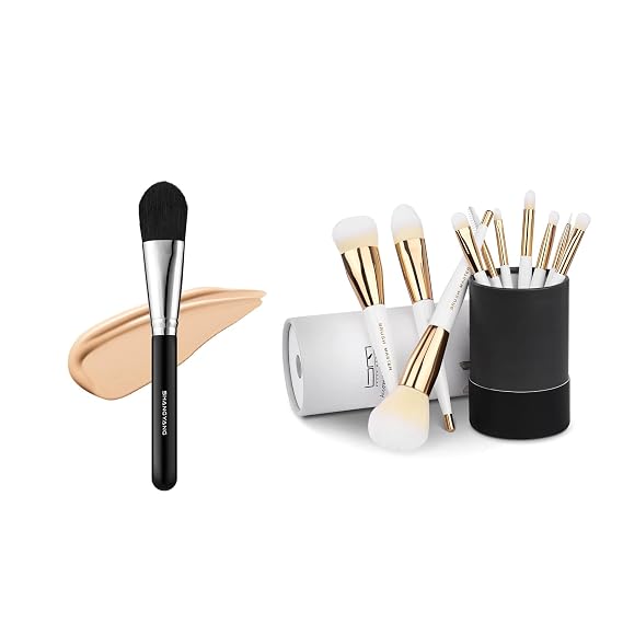 10Pcs Professional Makeup Brushes Set & Flat Foundation Makeup Brush