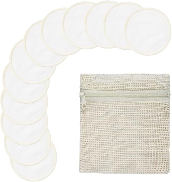 Reusable Makeup Remover Face Pads,Reusable Cotton Rounds with Laundry Bag Washable Soft and Comfortable Cleaning Face Skin,Washable Bamboo Cotton Rounds Beige 12 Pack