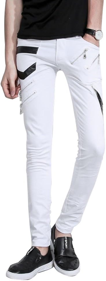 Rock Punk Men's Patch PU Leather Hip Hop Skinny Biker Pants