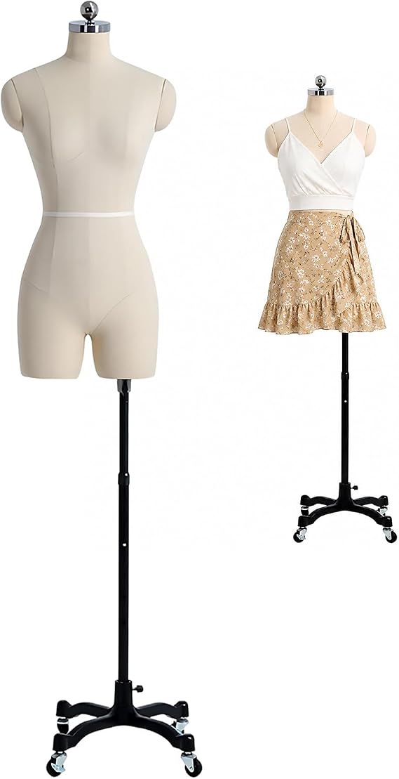 Female Full Body Mannequin for Sewing Clothes, Pinnable Dress Form Model Display with Soft Arms, Tailor Dressmakers Dummy Manikin on Wheels, Height Adjustable SizeL