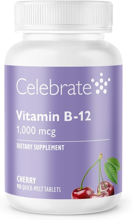 Celebrate Vitamins B-12 Quick Melt 1000 mcg with Folic Acid 90 Tablets for Energy & Metabolism Support
