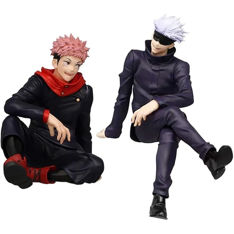 2PCS Anime Figures Itadori Yuji Noodle Stopper Figurine Sitting Pose Character Statue PVC Collection Model Desktop Decoration, Type 1