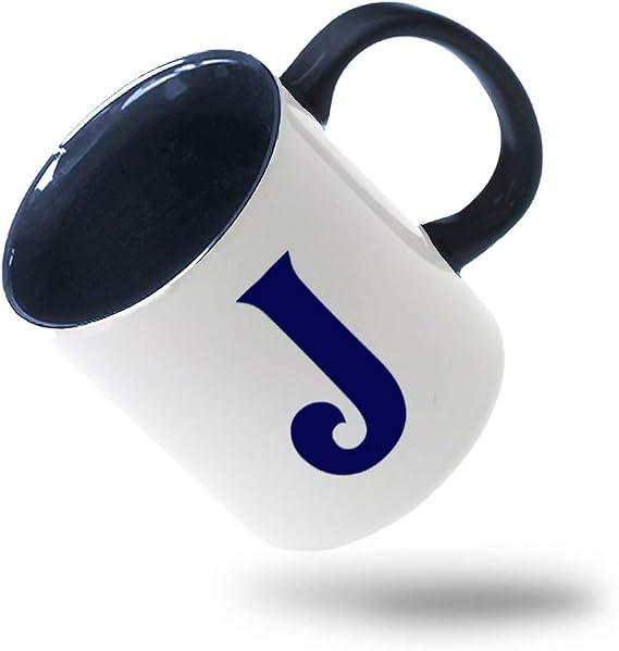 Style In Print Colorful Coffee Mug Navy J Hand Initial Monogram Letter J Ceramic Tea Cup 11 Oz Blue Inner Handle
