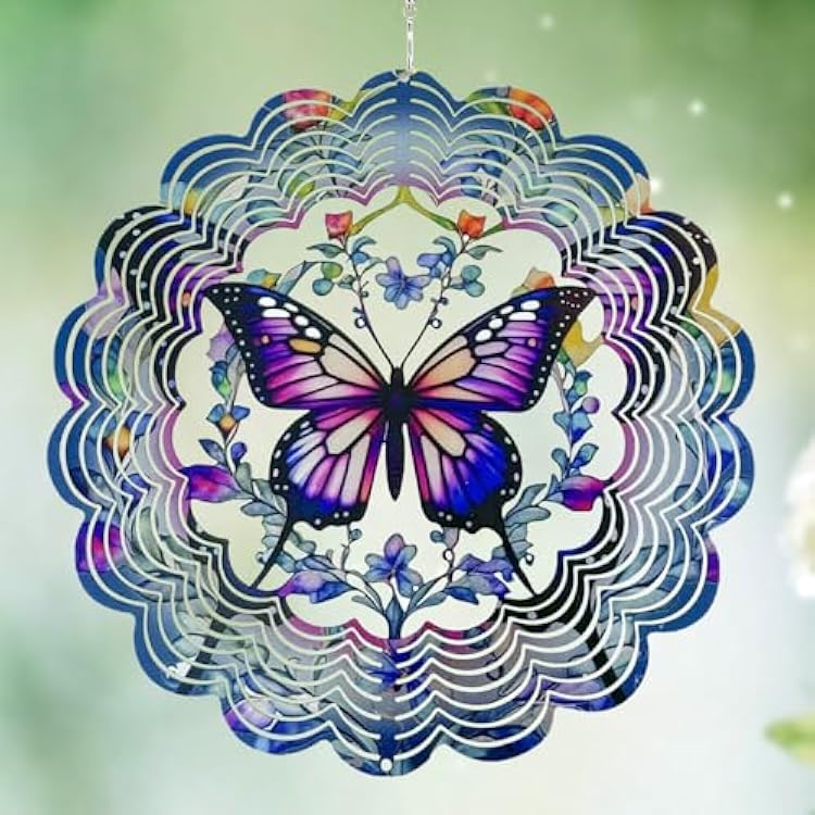 Wind Spinners Outdoor Butterfly,3D Wind Spinner Birthday Gifts for Women Mom Wife Grandma,12 inch Hanging Wind Sculptures Wind Spinner for Yard and Garden