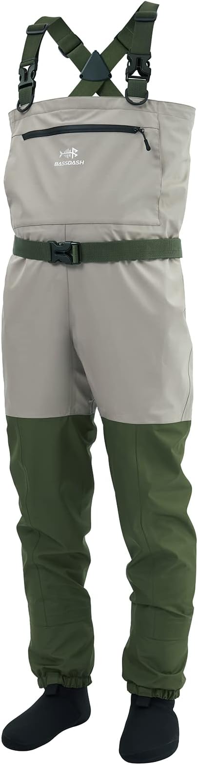 BASSDASH IMMERSE Mens Breathable Fly Fishing Waders Stocking Foot Waterproof Lightweight Chest Wader