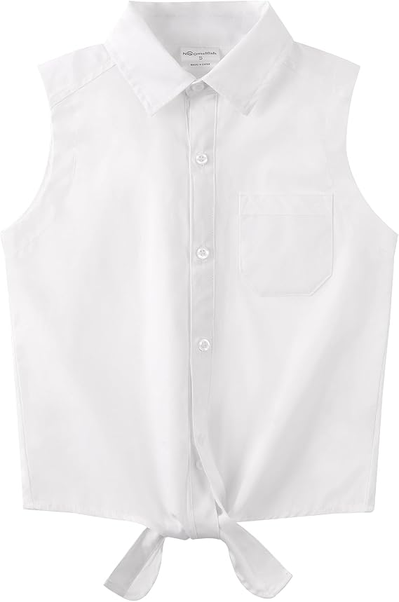 Noomelfish Girls Sleeveless Button Down Shirt Tie Knot Blouse Western Cowgirl Outfit (5-12 Years)