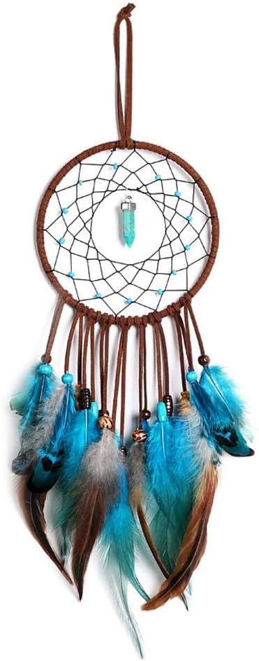 Handmade Turquoise Dream Catcher Bohemia with Feather Dreamcatcher Wall Hanging Home Decoration Dream Ornaments with 1 Heart Shaped Hook