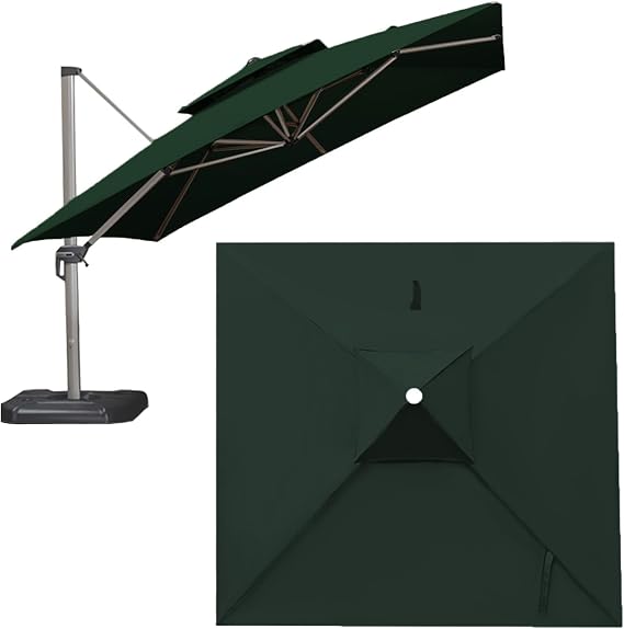 8 Ribs Umbrella Replacement Canopy, 2 Tier Square Patio Umbrella Covers Hanging Offset Cantilever Replacement Cover, Outdoor Canopy Top Cover for Garden Backyard