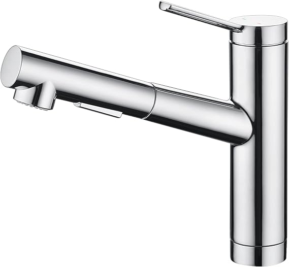 CREA Pull Out Kitchen Taps, Kitchen Mixer Tap with 2 Function Sprayer, 120° Swivel Single Handle Sink Mixer Taps, Kitchen Sink Tap with Pull Out Sprayer, Chrom