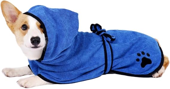 Dog Bathrobe with Hood, Absorbent Dog Bathrobe for Drying After Bathing, Towel for Cats and Dogs of All Breeds, S (Blue)