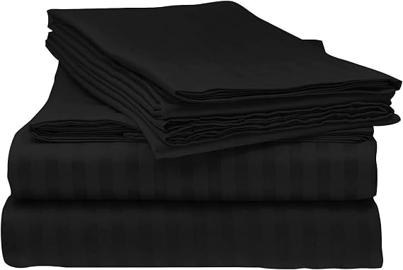 LaxLinen Super Soft Quality 100% Egyptian Cotton 6 PCs Sheet Set 21" Inch Extra Deep Pocket Queen Sofa, Black Stripe 500-Thread Count