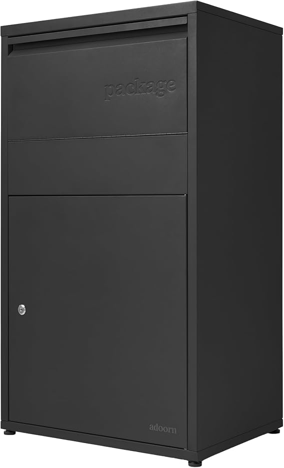 Adoorn Package Delivery Boxes for Outside - Large Anti-Theft Secure Package Box - Free Standing Parcel Drop Box - Weatherproof Construction - Durable Steel - 36" H x 20.5" W x 15" D - Black