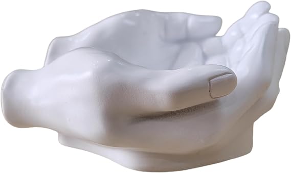 Hand Key Holder Bowl Funny Entryway Key Tray for Desk & Home Decor, Cute Candy Dish for Office, Purse Bowl & Hand Statue Decor (Small White Resin)