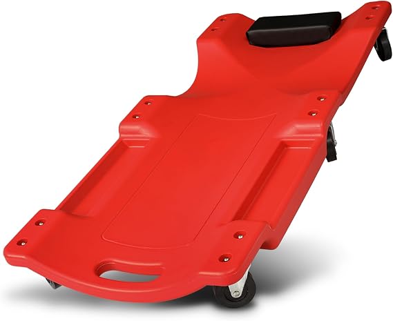 Mechanic Creeper Rolling Garage Shop Creeper with Padded Headrest and Tool Tray Portable Automotive Creeper 330 lbs Capacity 6 Wheels Lightweight, 36" Red