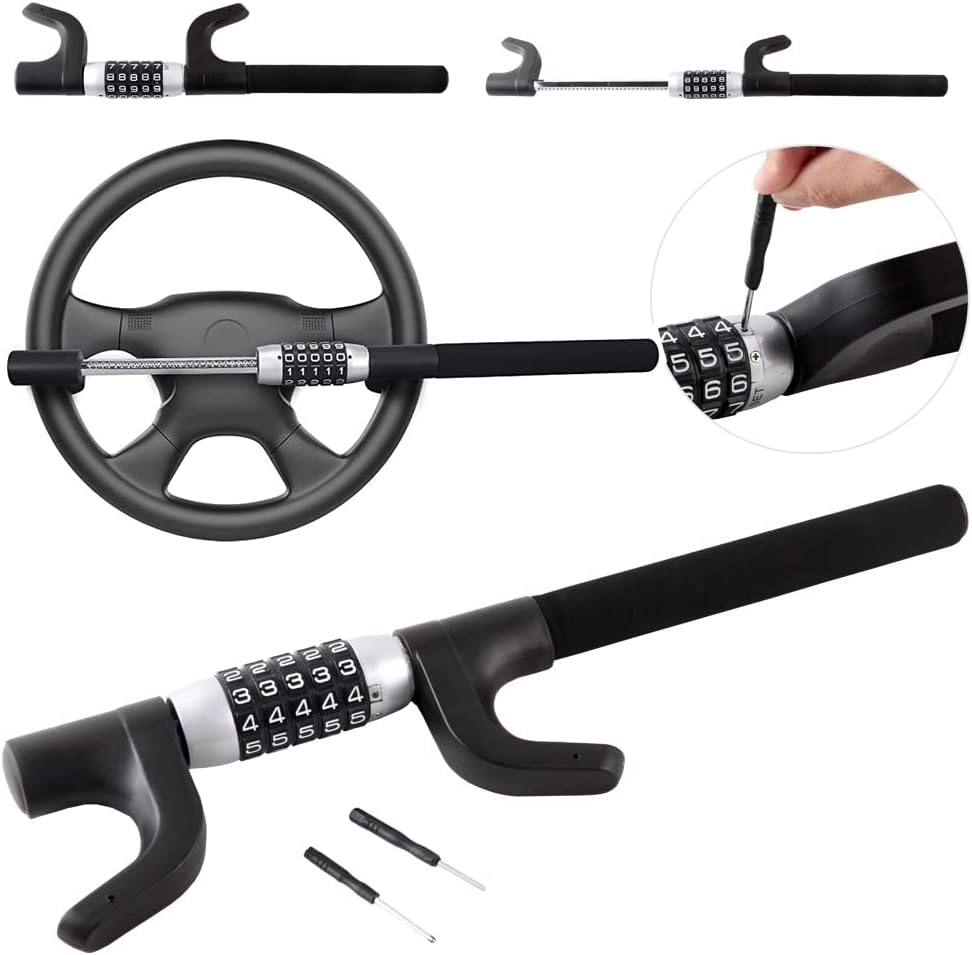 Universal Retractable anti-theft safety wheel lock steering wheel lock car anti-theft steering wheel lock steering lock password steering wheel lock Keyless for cars, trucks, SUV, Golf Carts, trailers