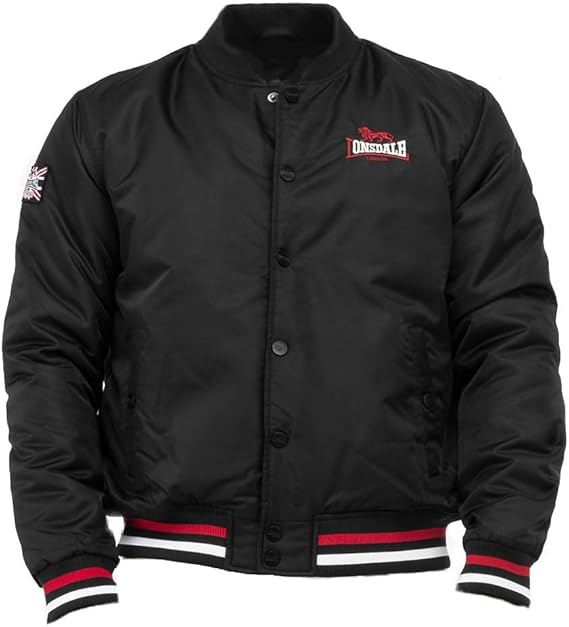 Spirit of England Lonsdale Men s Unique College Baseball Bomber Jacket Black Lining Embroidered Logo Regular-Fit