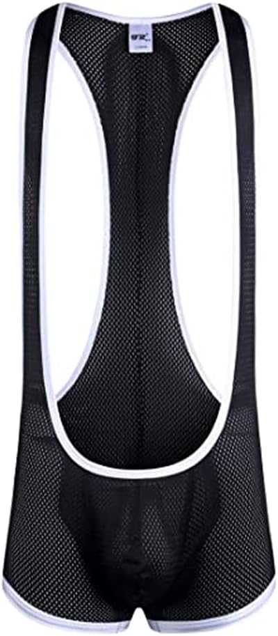 Men's Mesh Jockstrap Bodysuit Open Back Wrestling Singlet Underwear