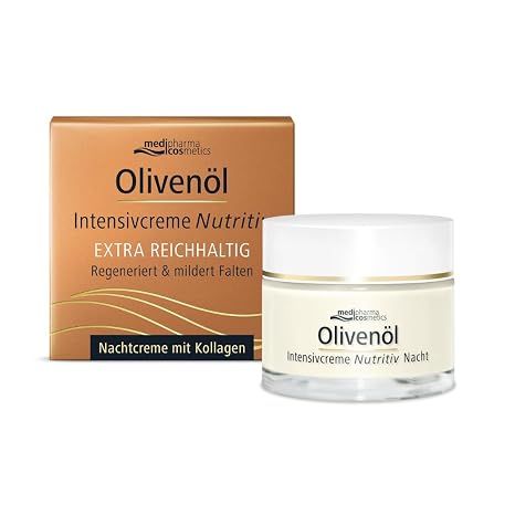 Medipharma Cosmetics Olive Oil Intensive Cream Nutritive Night Cream Regenerates & Reduces Wrinkles Rich Care with Collagen 50 ml