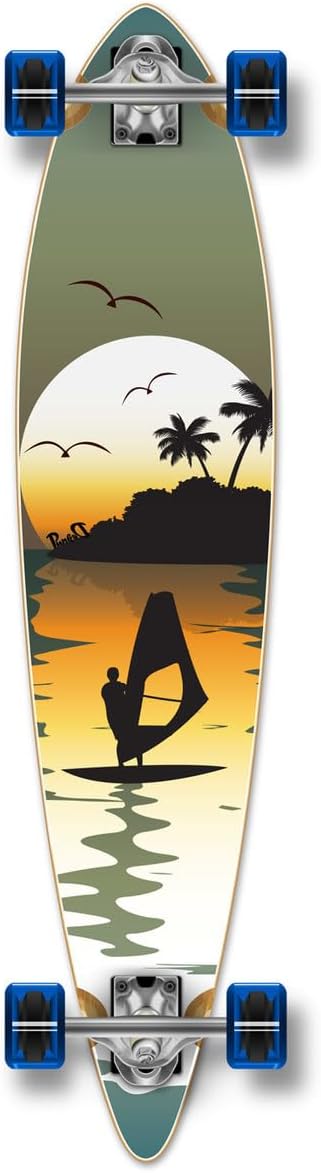 Yocaher Beach Series Complete Pintail Skateboards Longboard Cruiser w/Black Widow Premium 80A Grip Tape Aluminum Truck ABEC7 Bearing 70mm Skateboard Wheels