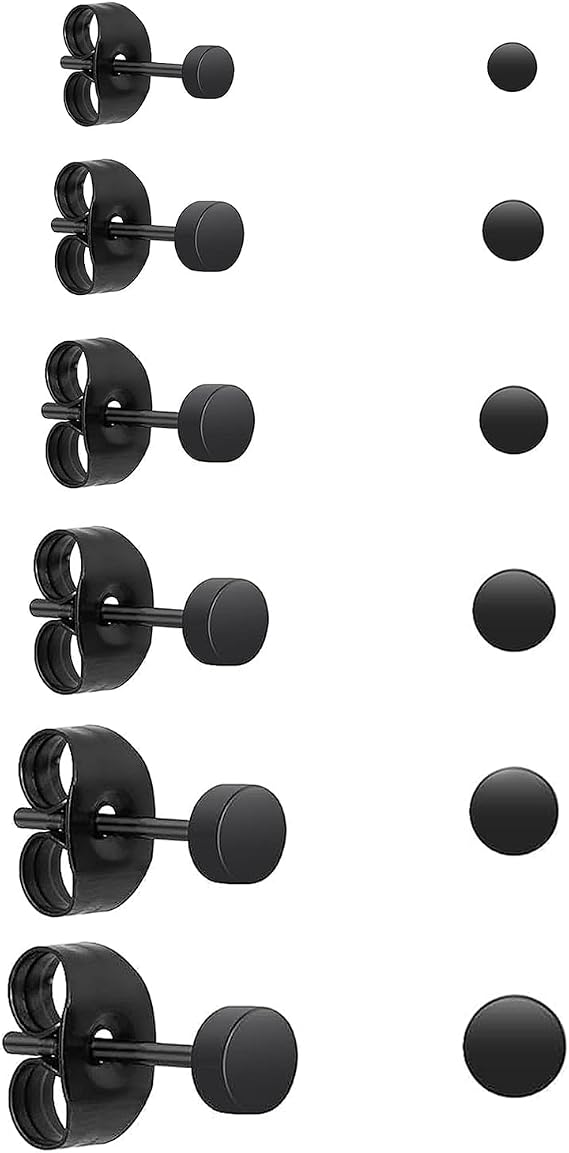 6 Pairs Black Earrings for Men, Black Stud Earrings Women, Stud Earrings for Mens, For Men Women