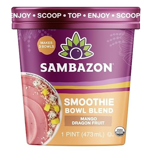 Sambazon Smoothie Bowl Blend, Mango Dragon Fruit, USDA Organic, 1 Pint (473 mL), Makes 3 Bowls - 8 peer case
