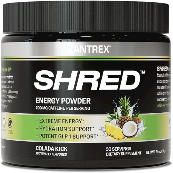 Zantrex Shred Energy, Metabolism, Weight Management, GLP Drink - 200mg Caffeine - Colada Kick, 30 Servings