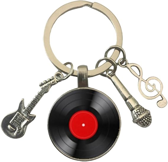 HADWAO Simple Classic Record Keychain Guitar Record Microphone Note Music Key Chain Music Symbol Key Ring Keyfob for Bag Purse Wallet Cellphone or Car Pendant