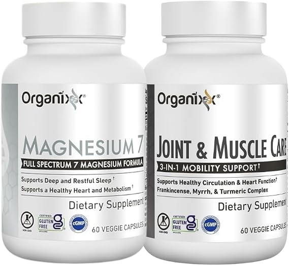 Organixx Magnesium 7 & Joint & Muscle Care Bundle, Organic Turmeric, Frankincense & Myrrh, 7 Bioavailable Chelated Magnesium Forms, Supports Joint, Muscle & Immune Health, Vegan, Non-GMO, 60 Caps Ea