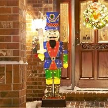 Tangkula 6 FT Christmas Lighted Nutcracker With Sword, 3D Soldier With 110 LED Lights, Glittered Standing Figure With Ground Stakes for Indoor Outdoor (1 Nutcracker)