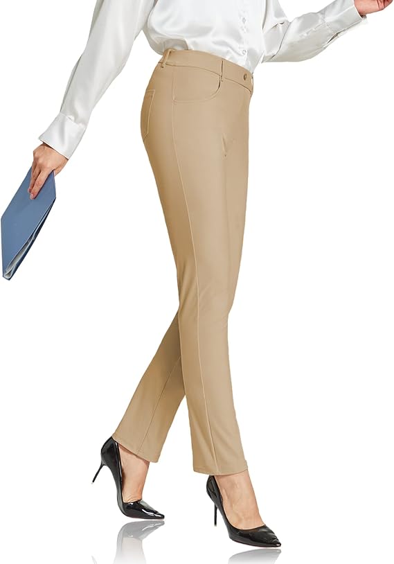 Thapower Women's Yoga Dress Pants Stretch Business Casual Work Slacks Office Golf Trousers Pants Straight Leg 4 Pockets