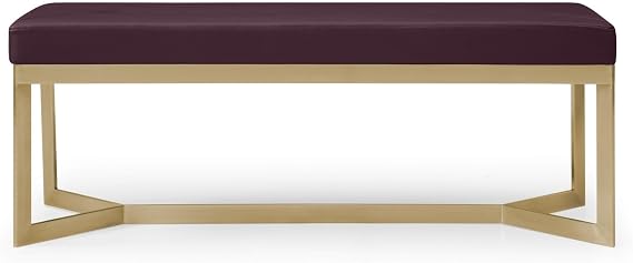ZURI Modern Garland Dark Purple Leatherette Bench with Brushed Gold Angled Base