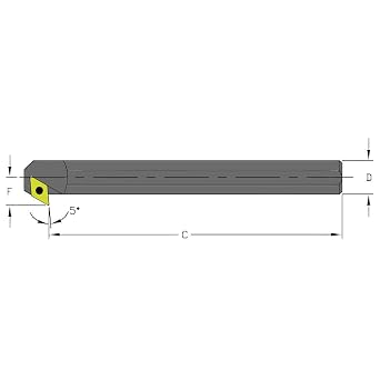 Ultra-Dex A06J SDXCL2 Steel Boring Bar to Hold a Positive DCMT 21.51 at 5 Degree Lead, Left Hand, Coolant Thru, 0.375" x 4.5", 0.585" Minimum Bore
