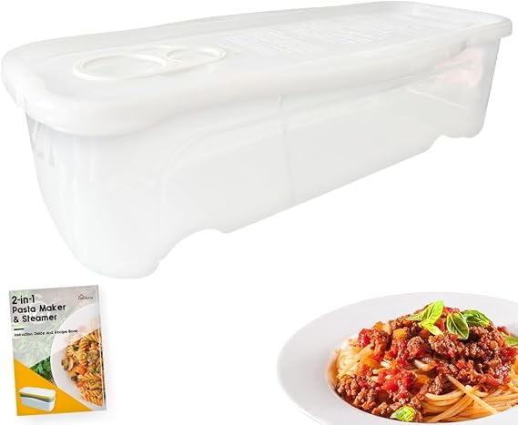 Microwave Pasta Cooker with Strainer Lid and Measurer Portioning Tool, Food Grade Microwave Noodle Cooker Pasta Boat Spaghetti for Dorm Small Kitchen
